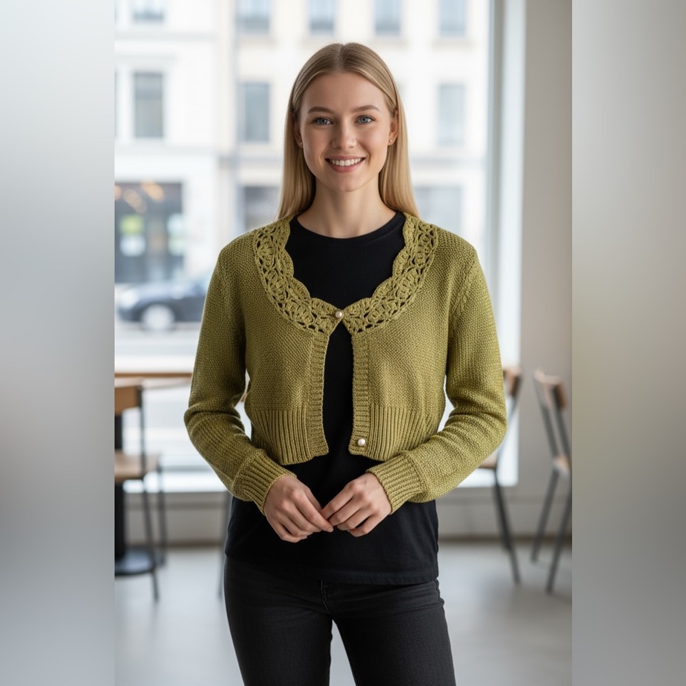 Xhilaration Olive Cardigan with Crochet Trim